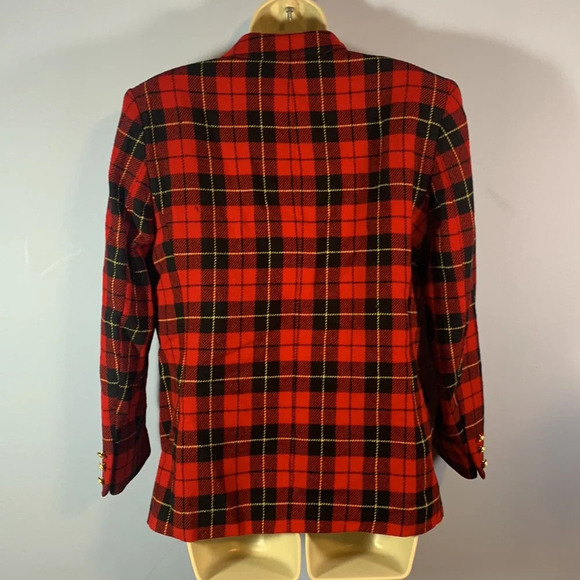 Pendleton sz 12 large Wallace plaid wool blazer red black yellow tartan vintage - Picture 3 of 10